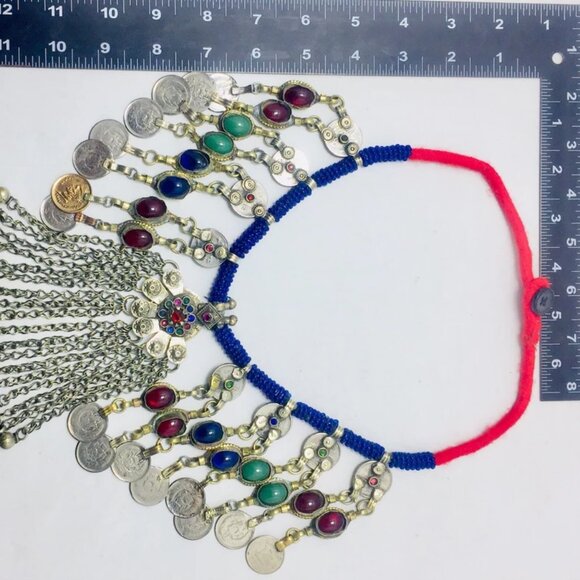 Dangling Coins and Stone Necklace, Beaded Necklace With Vintage Coins - Picture 6 of 7